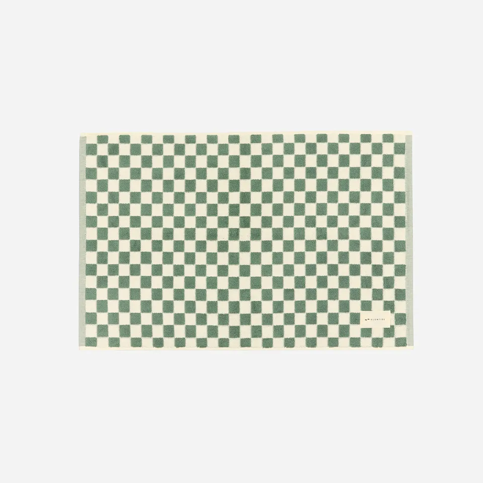 slowtide-mate-bath-mat-alfombrilla-de-ba-o-sage-1000-gsm-algod-n-patr-n-damero-a image 1