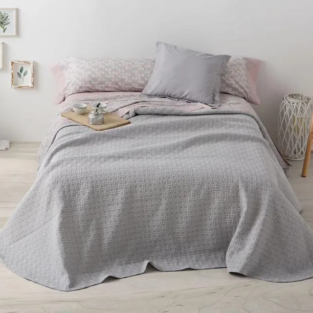 burrito-blanco-colcha-de-verano-jacquard-pique-cama-90-gris-180x270-cm-sin-relle image 1