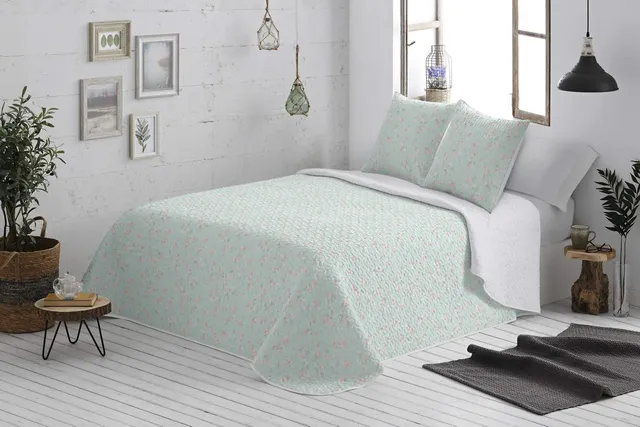 burrito-blanco-colcha-bout-031-verde-cama-105-cm-acolchado-ligero-con-cuadrantes image 1