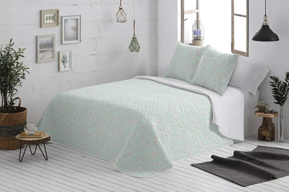 burrito-blanco-colcha-bout-031-verde-cama-105-cm-acolchado-ligero-con-cuadrantes image 1