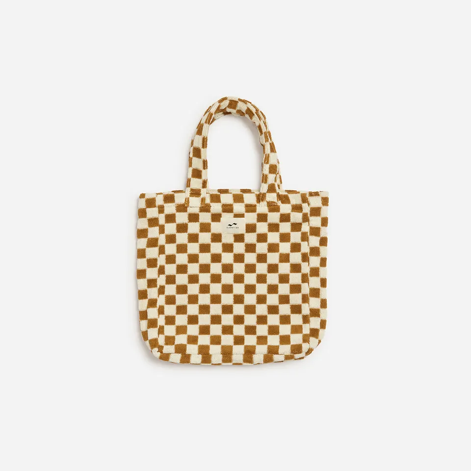 slowtide-mate-terry-tote-brush-bolso-de-rizo-plush-con-estampado-cuadros-vintage image 1