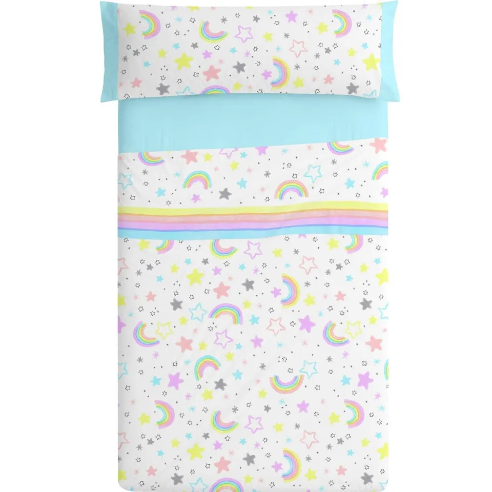 burrito-blanco-juego-de-s-banas-infantil-estrellas-y-arco-ris-cama-90-bajera-aju image 1
