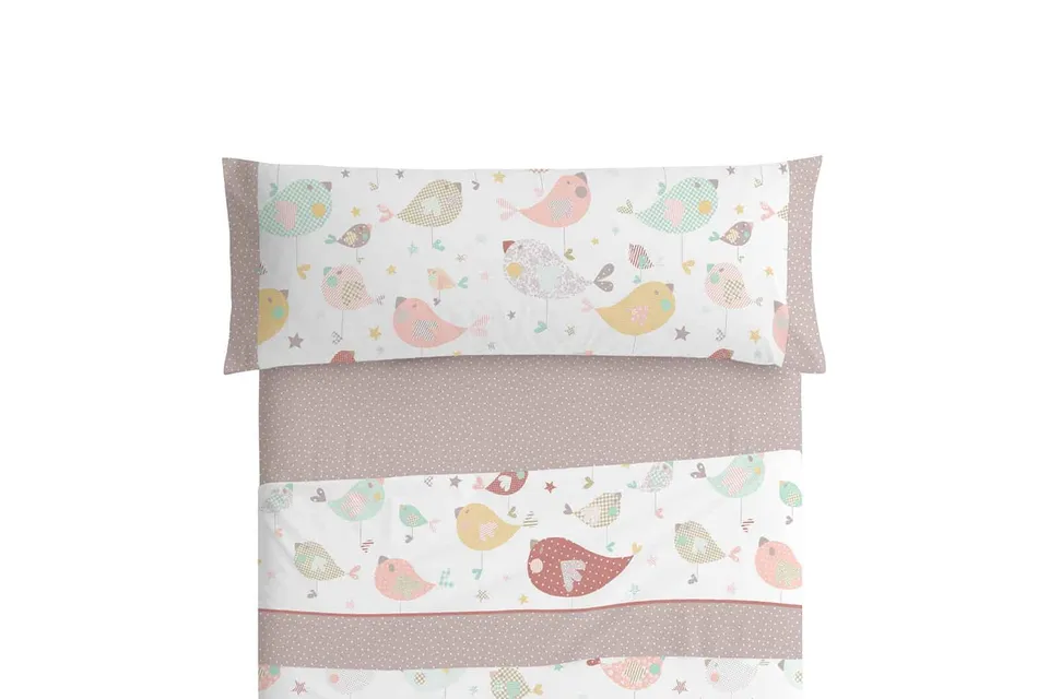 burrito-blanco-174-tierra-juego-de-s-banas-infantiles-patchwork-de-pajaritos-par image 1
