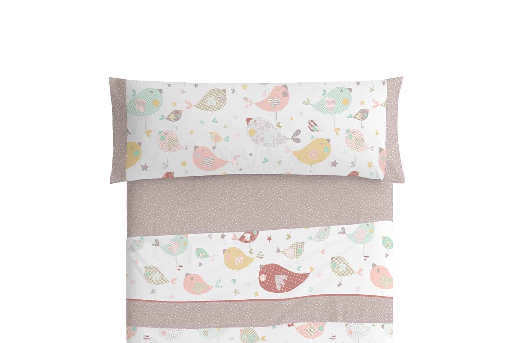 burrito-blanco-174-tierra-juego-de-s-banas-infantiles-patchwork-de-pajaritos-par image 1