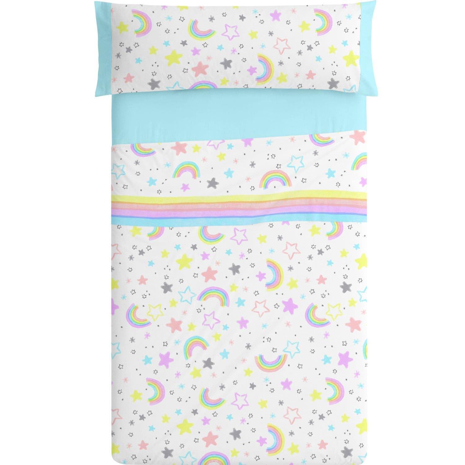 burrito-blanco-juego-de-s-banas-infantil-estrellas-y-arco-ris-cama-90-bajera-aju image 1