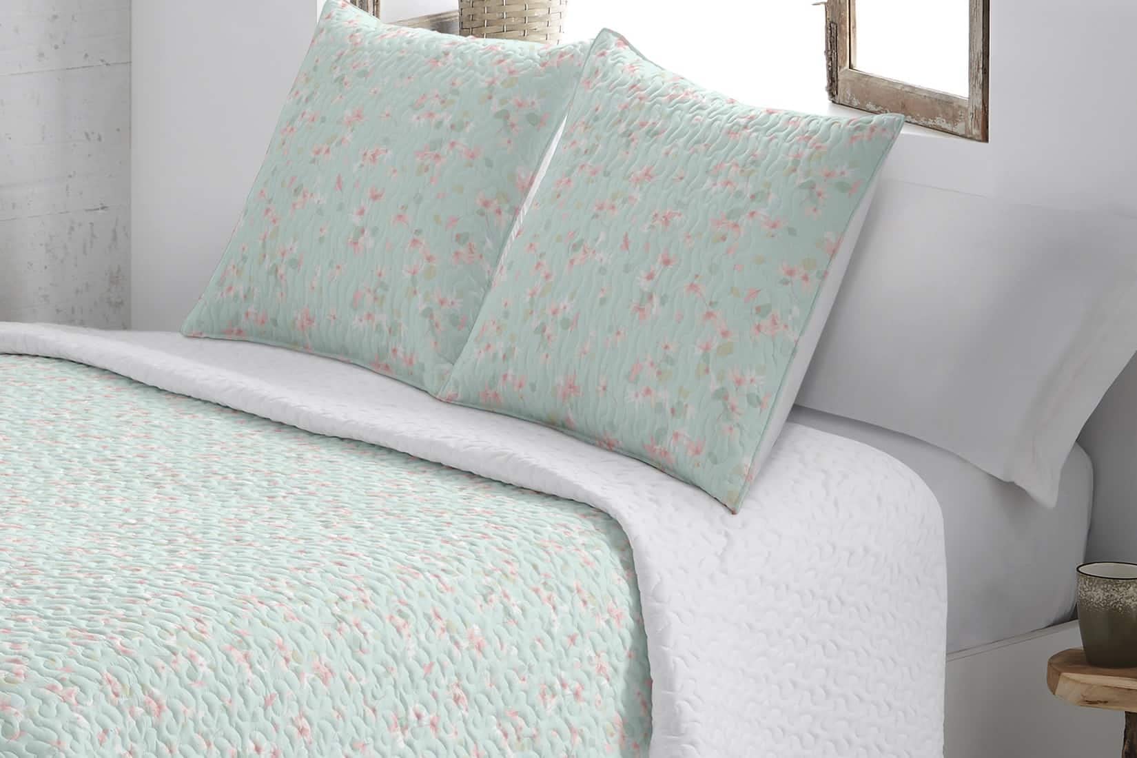 burrito-blanco-colcha-bout-031-verde-cama-105-cm-acolchado-ligero-con-cuadrantes image 2