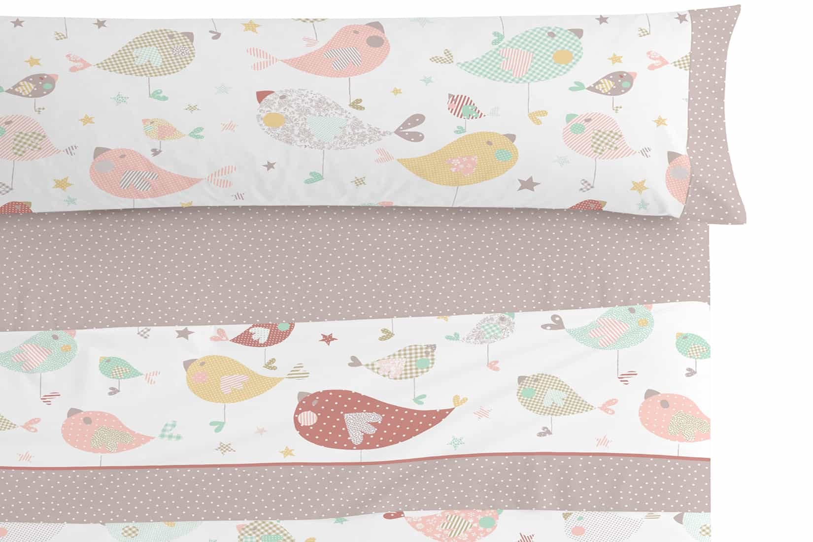 burrito-blanco-174-tierra-juego-de-s-banas-infantiles-patchwork-de-pajaritos-par image 2