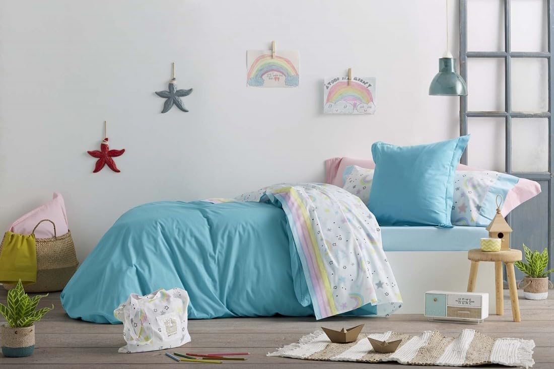 burrito-blanco-juego-de-s-banas-infantil-estrellas-y-arco-ris-cama-90-bajera-aju image 2