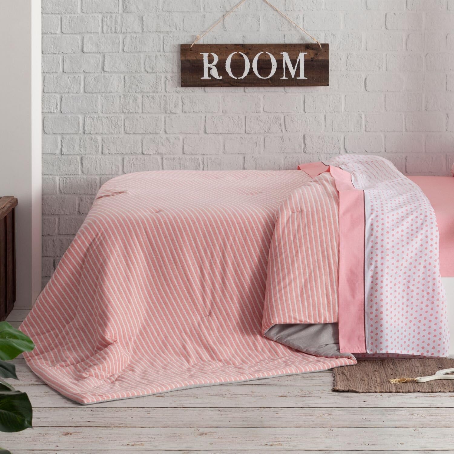 burrito-blanco-252-edred-n-de-punto-jersey-juvenil-180x250-cm-rosa-rayas-rosas-y image 2
