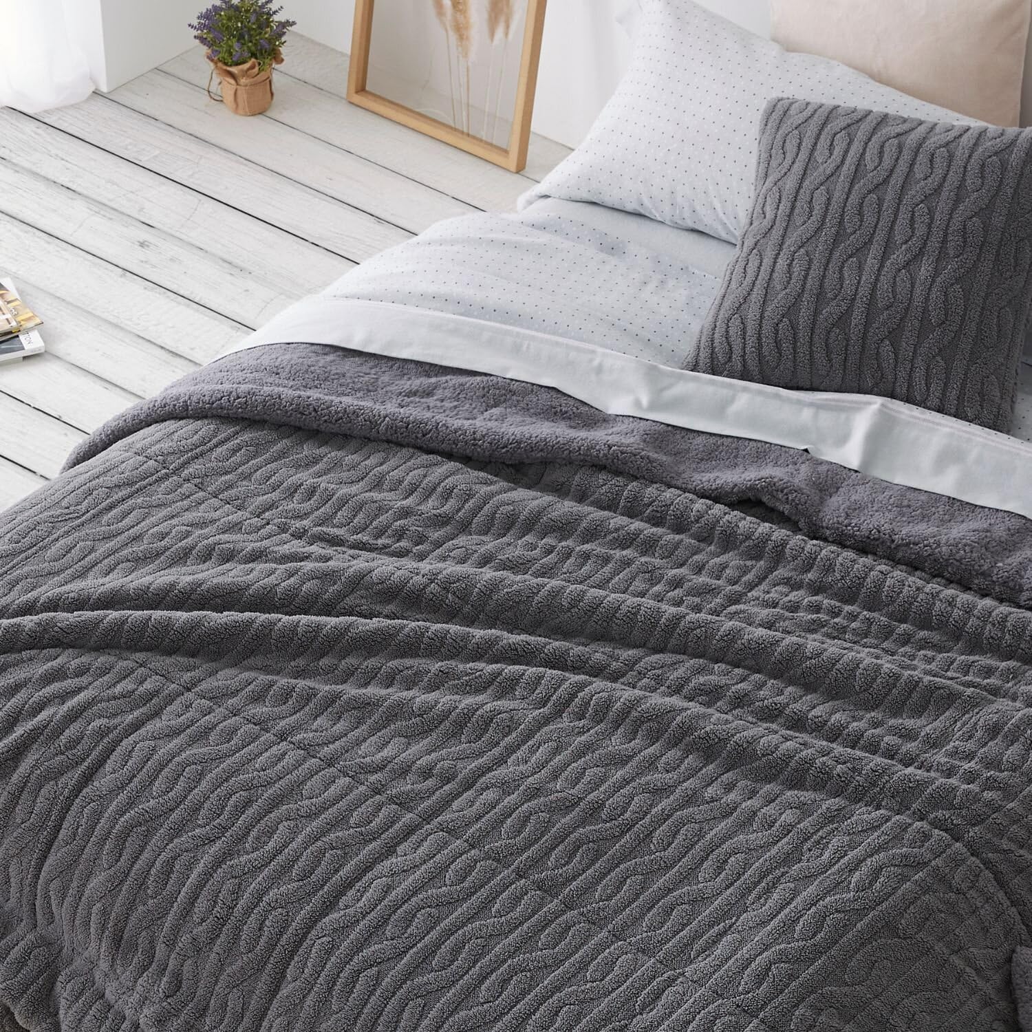 burrito-blanco-edred-n-comforter-con-borreguillo-436-gris-para-cama-de-150-cm-re image 2