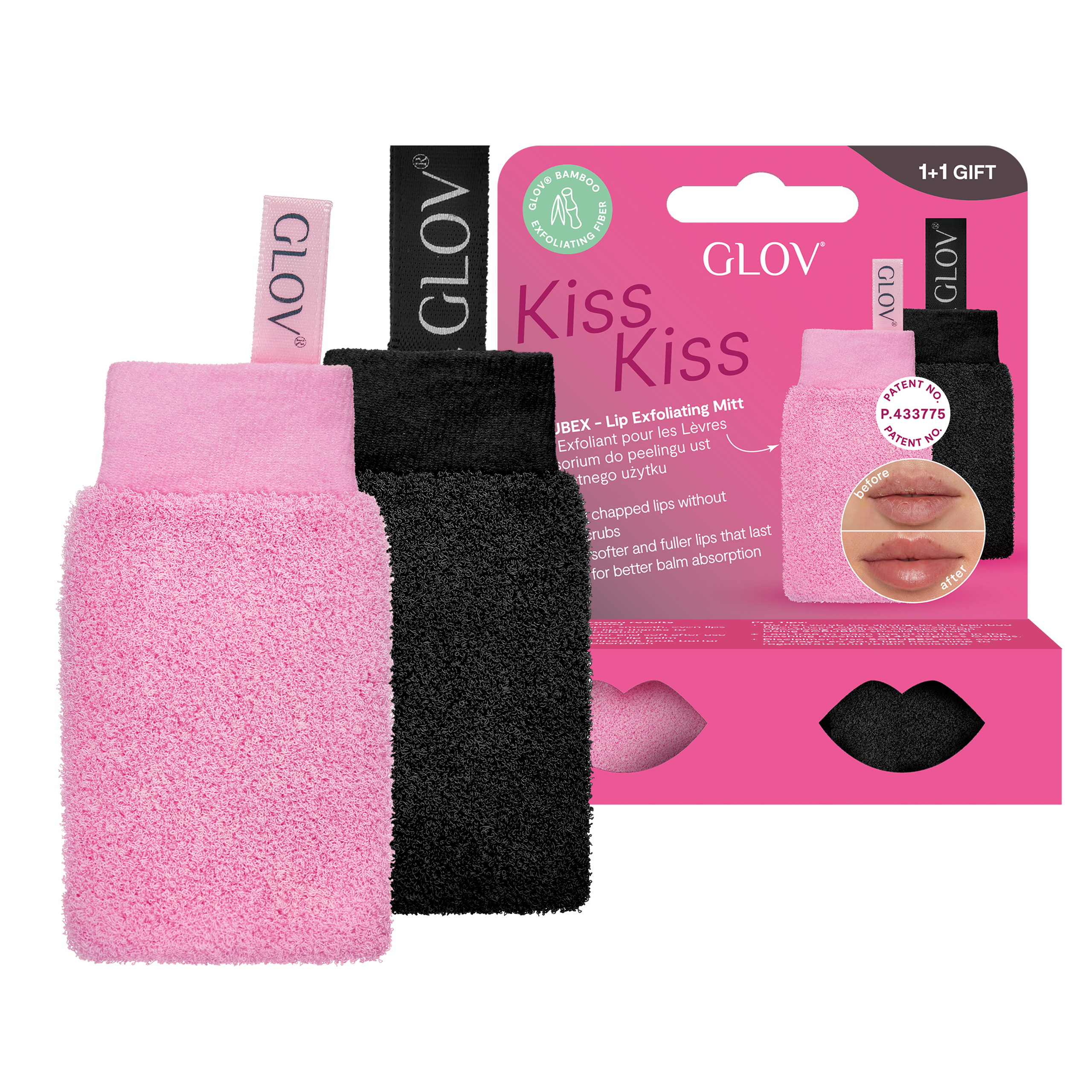 glov-kiss-kiss-set-guante-exfoliante-labial-scrubex-de-bamb-y-b-lsamo-para-labio image 1